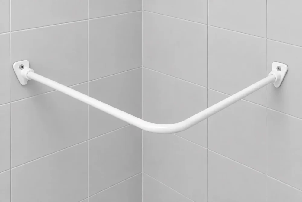 Dus-chy draperistång färdigmonterad med limmade adaptrar på kakelvägg