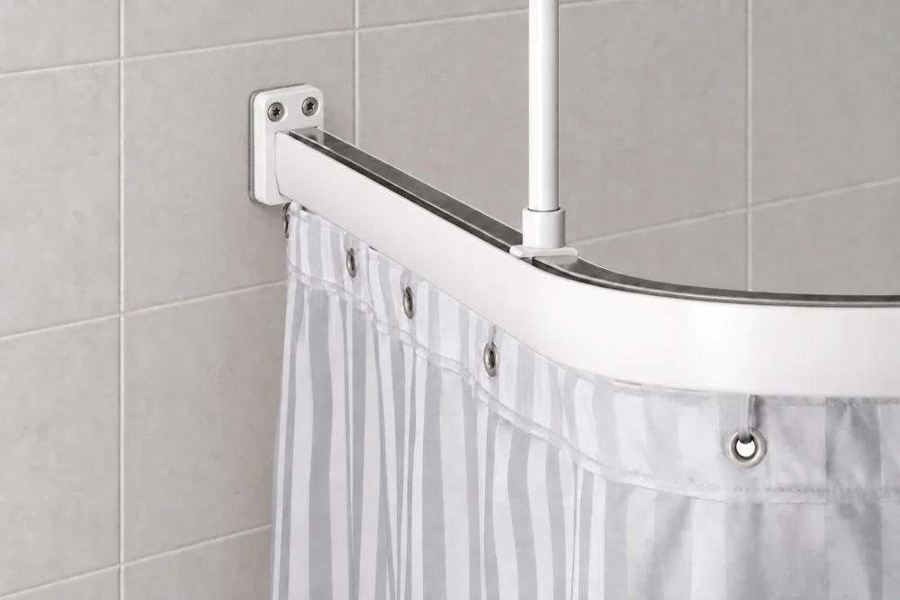 Leijma draperistång färdigmonterad med limmad adapter på kakelvägg