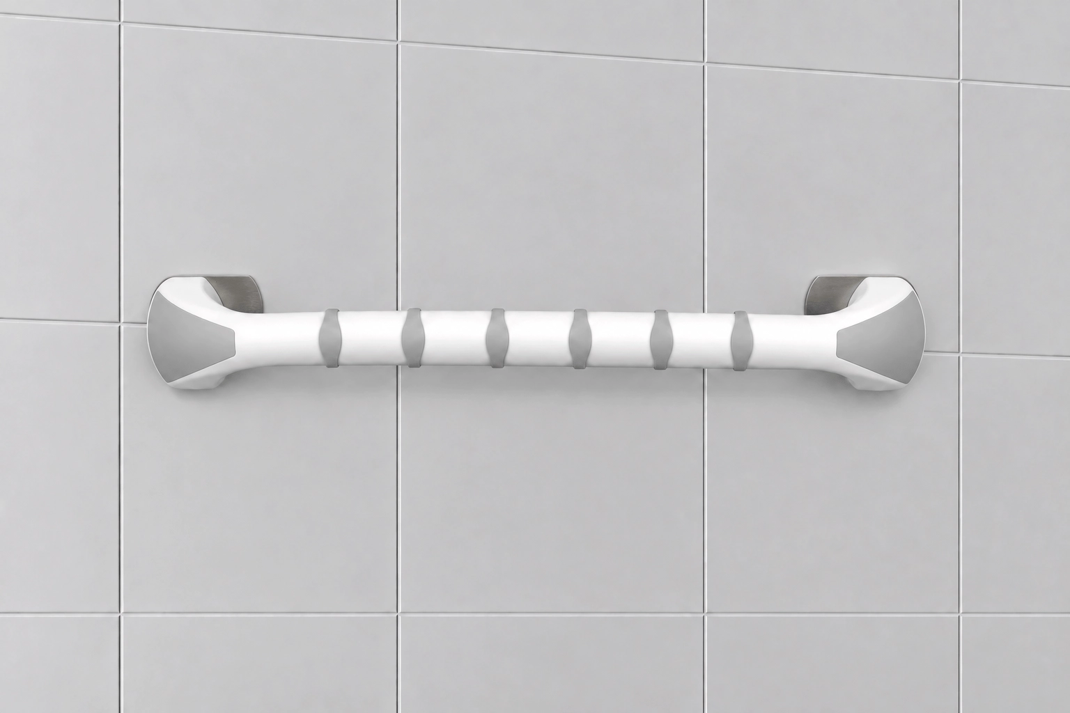 Etac Handy stödhandtag 40 cm monterat med limmad adapter på kaklad badrumsvägg