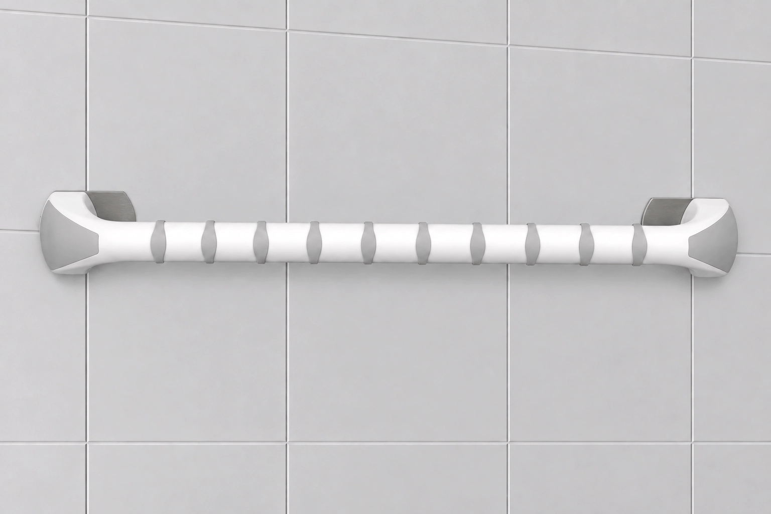 Etac Handy stödhandtag 60 cm monterat med limmad adapter på kaklad badrumsvägg