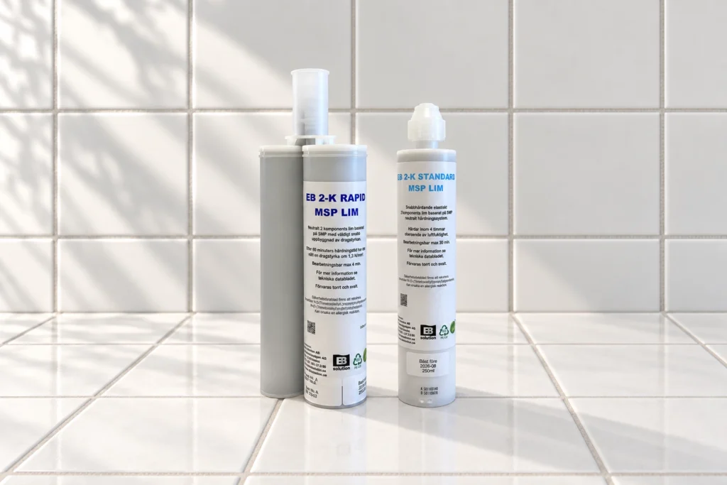 En dubbeltub lim med EB 2-K Rapid och en enkeltub med EB 2-K Standard