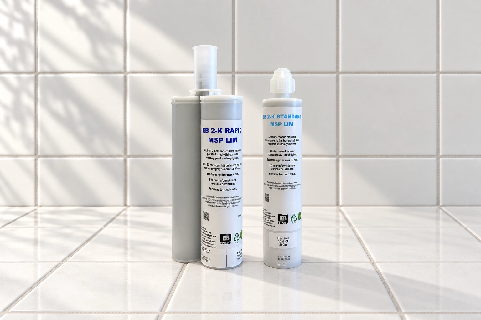 En dubbeltub lim med EB 2-K Rapid och en enkeltub med EB 2-K Standard